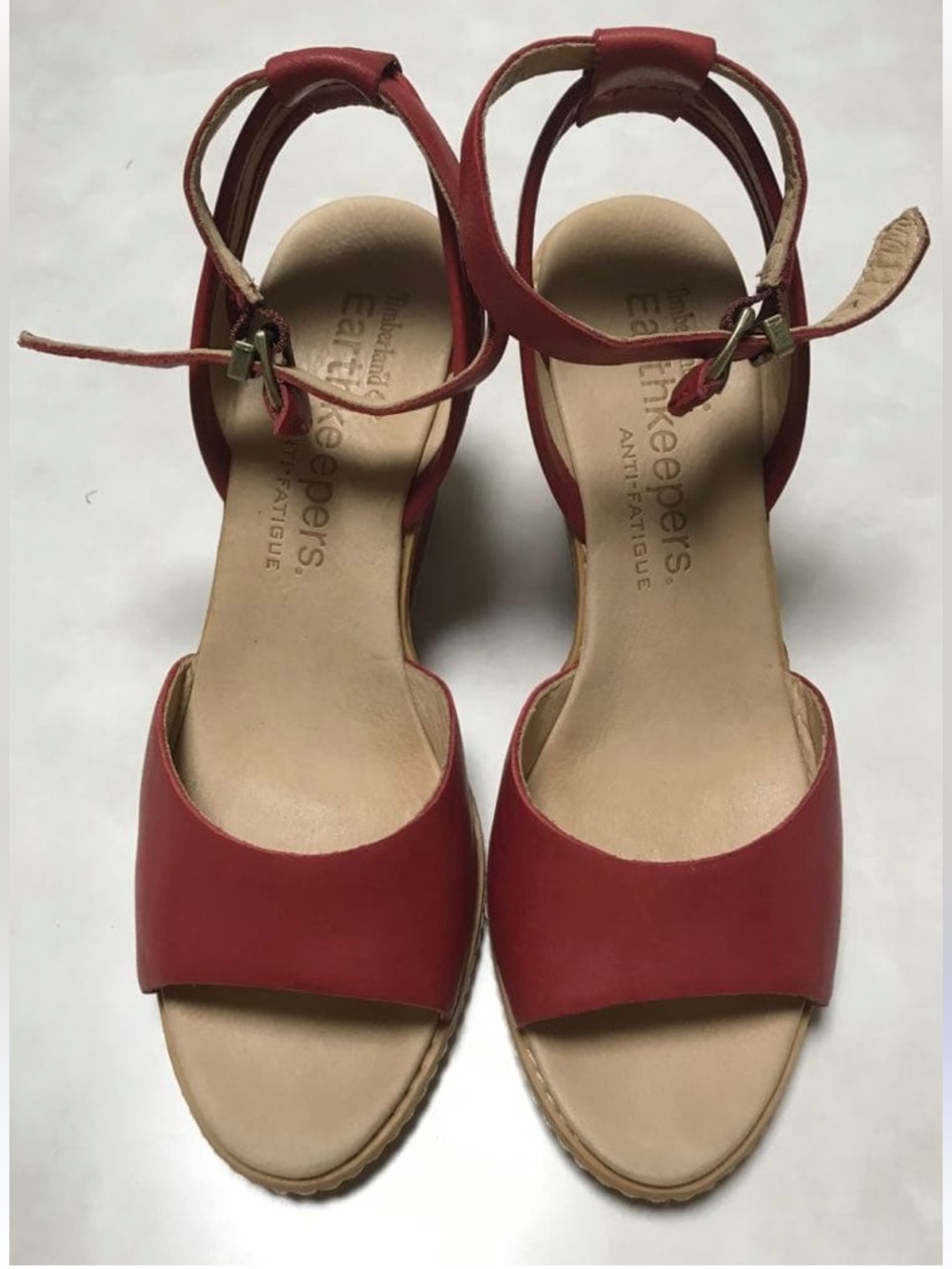 Timberland Red Leather Ankle-Strap Sandals